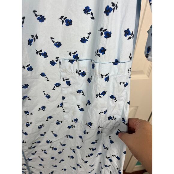 National Large Blue Floral Snap Front House Dress Coat Robe Lightweight Cotton - Picture 3 of 7